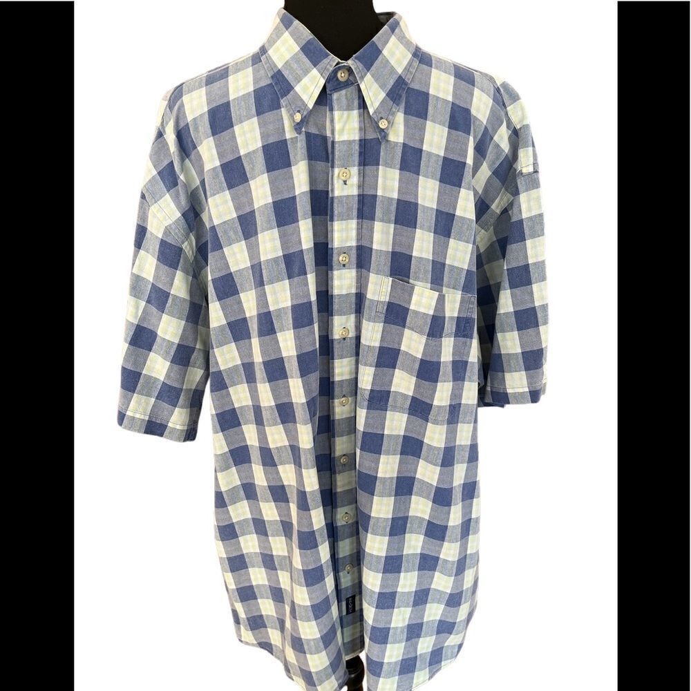 Gant Color Chambray button collar, button front blue/yellow plaid shirt size 2XL
